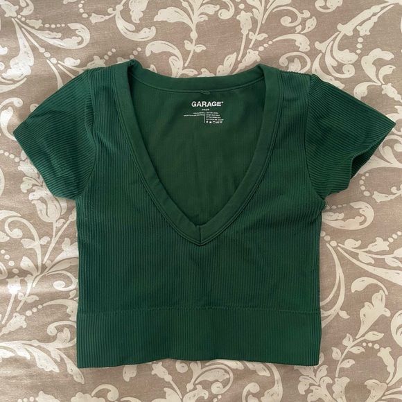 Garage Deep Green Ribbed Crop Top - Picture 1 of 3